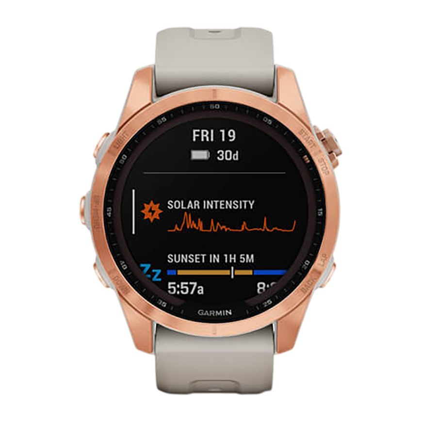 Спортивные часы Garmin fenix 7S Solar Edition, 42 мм, светло-песочный силиконовый ремешок