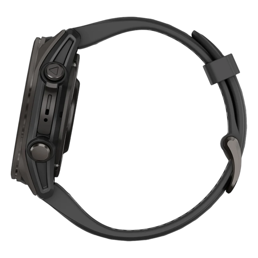 Умные спортивные часы Garmin fenix 8, 43 мм, AMOLED, сапфир, титан с DLC, силиконовый ремешок цвета «чёрный/серый» - фото 1