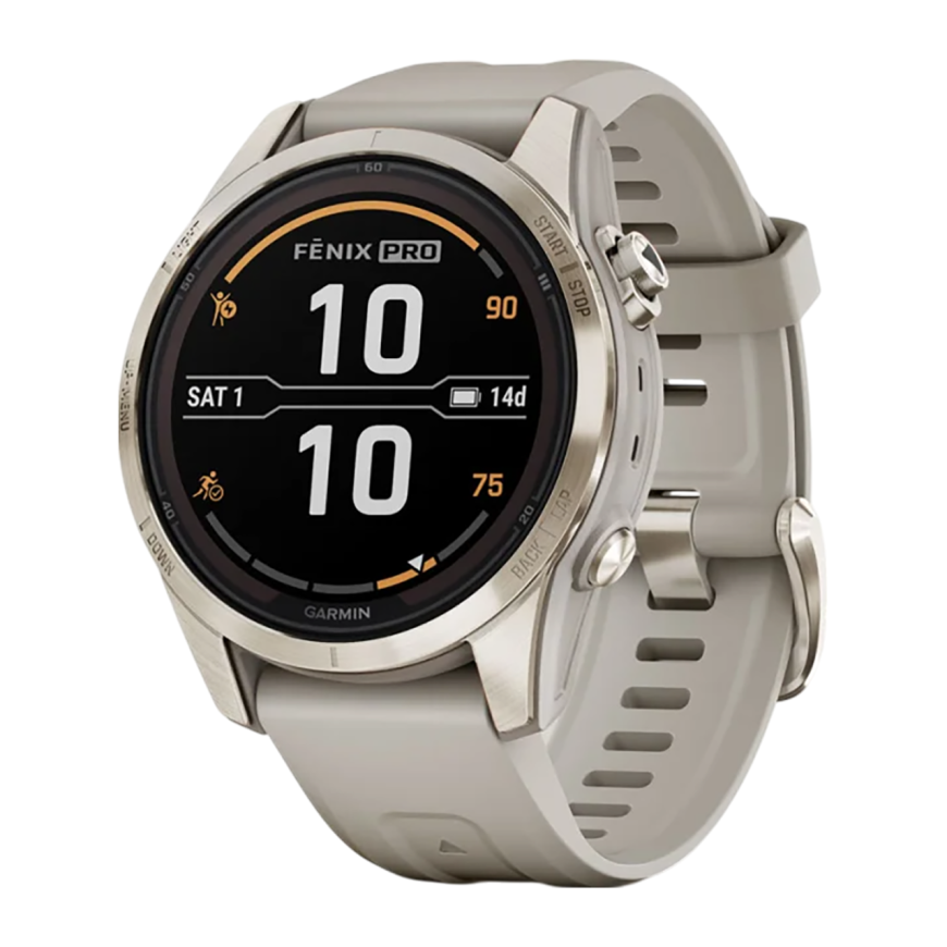 Спортивные часы Garmin fenix 7S Pro Sapphire Solar Edition, 42 мм, светло-песочный силиконовый ремешок