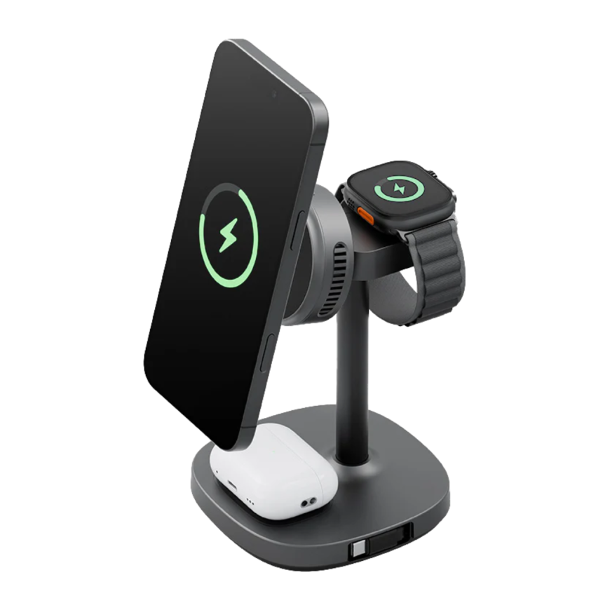 Зарядная станция MagSafe с активным охлаждением Energea MagArctic Stand Kit для iPhone, Apple Watch и AirPods (Qi2)