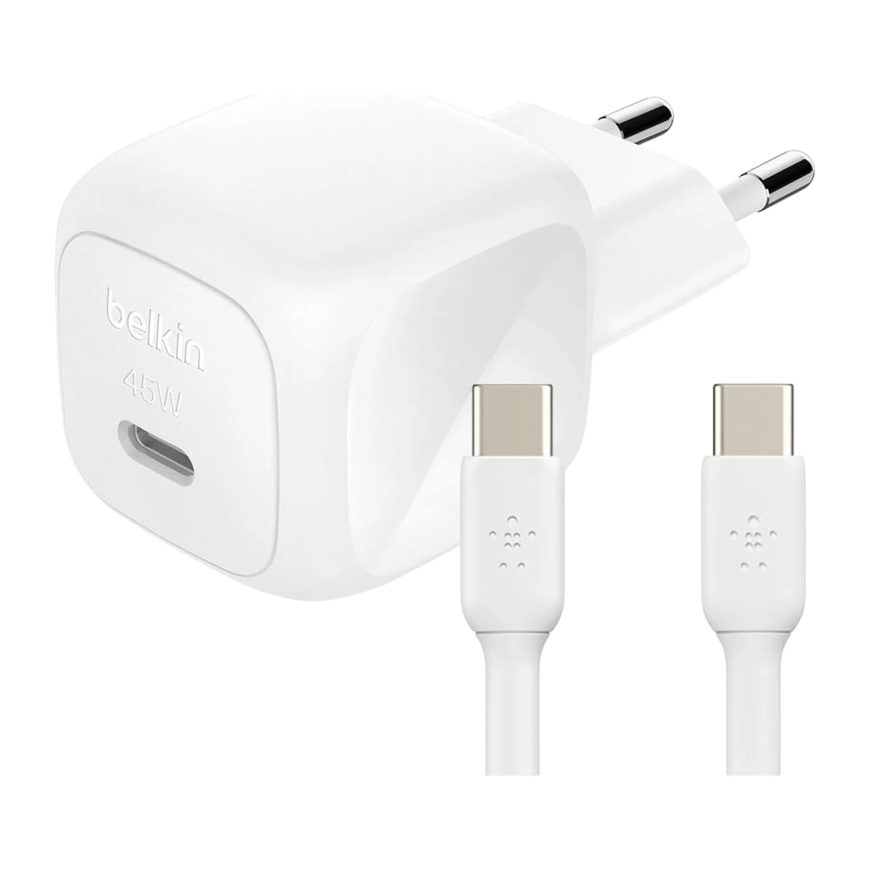 Сетевое зарядное устройство Belkin BoostCharge Compact мощностью 45 Вт (USB-C) и кабель USB-C (1 м) (WCA013)