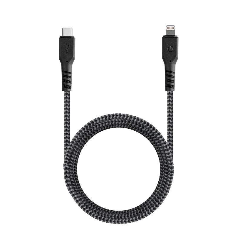 Кабель с оплёткой из полиэстера и ремешком Energea FibraTough USB-C — Lightning (1,5 м)