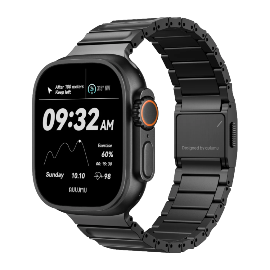 Титановый блочный браслет Aulumu C01 для Apple Watch 44, 45, 46 мм и Ultra 2–3