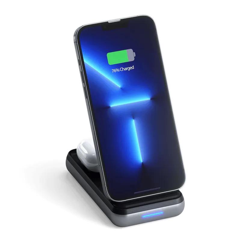 Складная зарядная станция с аккумулятором Satechi Duo Wireless Charger Power Stand для iPhone и AirPods (ST-UCDWPBSM)