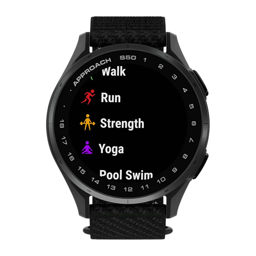 Спортивные часы Garmin Approach S50, чёрный нейлоновый браслет ComfortFit