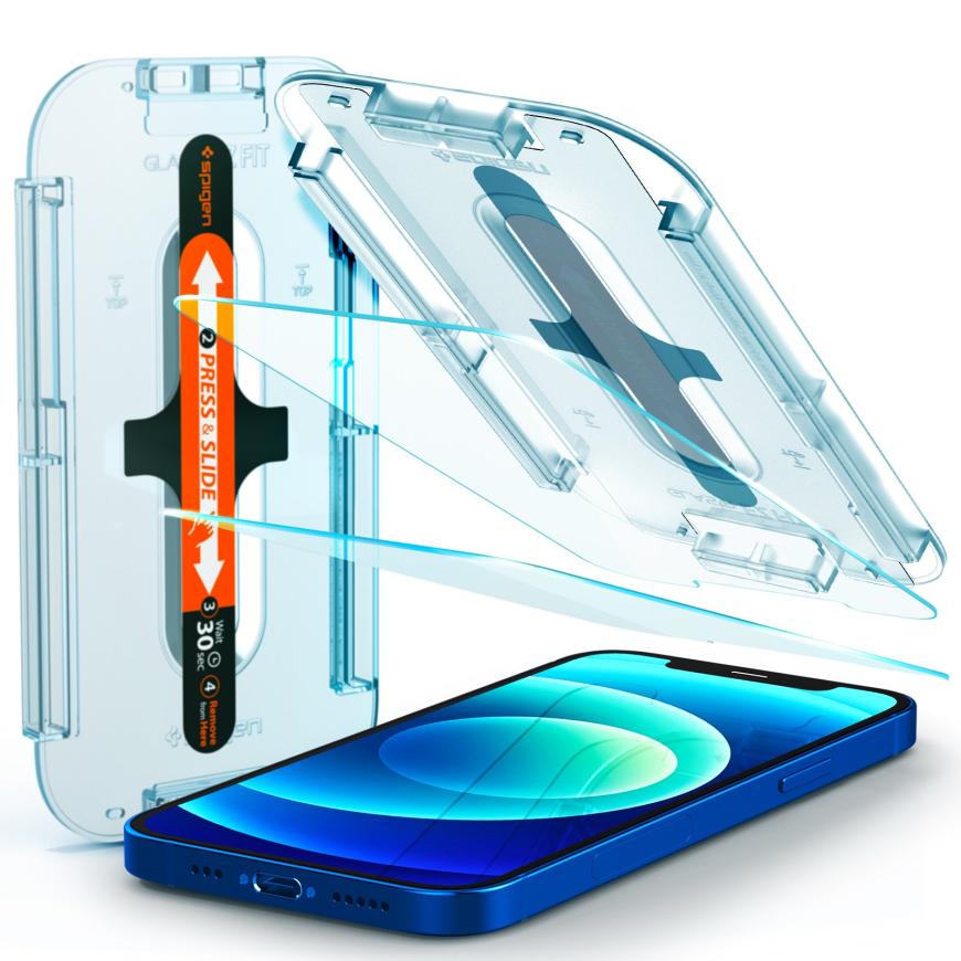 Защитное стекло с установочной формой Spigen EZ FIT GLAS.tR SLIM для iPhone 12 и 12 Pro (2.5D, 9H; олеофобное покрытие; комплект — 2 шт.)