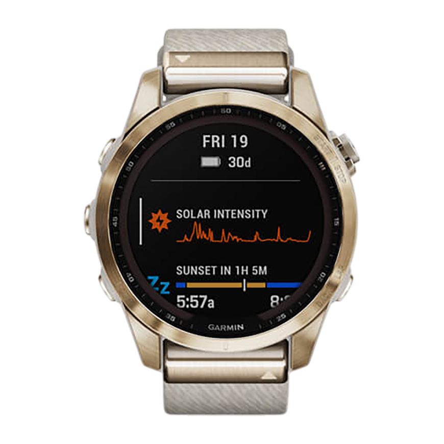 Спортивные часы Garmin fenix 7S Sapphire Solar Edition, 42 мм, кремовый нейлоновый ремешок, светло-песочный силиконовый ремешок