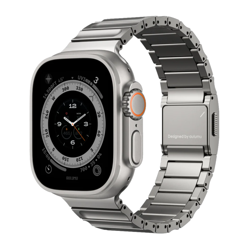 Титановый блочный браслет Aulumu C01 для Apple Watch 44, 45, 46 мм и Ultra 2–3