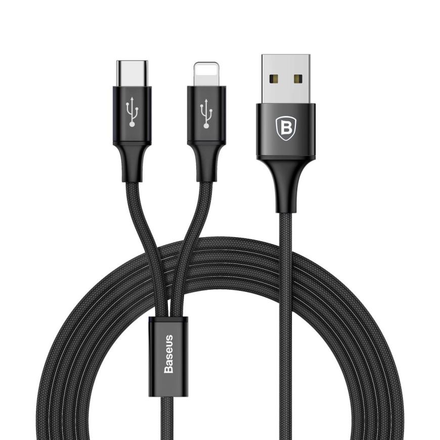 Кабель 2-в-1 Baseus Rapid Series Type-C – Lightning + micro USB 3A