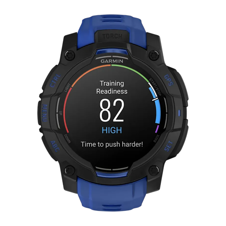 Спортивные часы Garmin Instinct 3, 45 мм, AMOLED, силиконовый ремешок цвета «синий/чёрный»