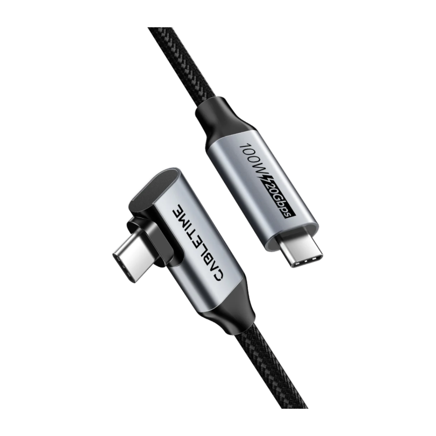 Кабель с оплёткой CABLETIME 90° USB-C (USB 3.2 Gen 2x2) (1 м)