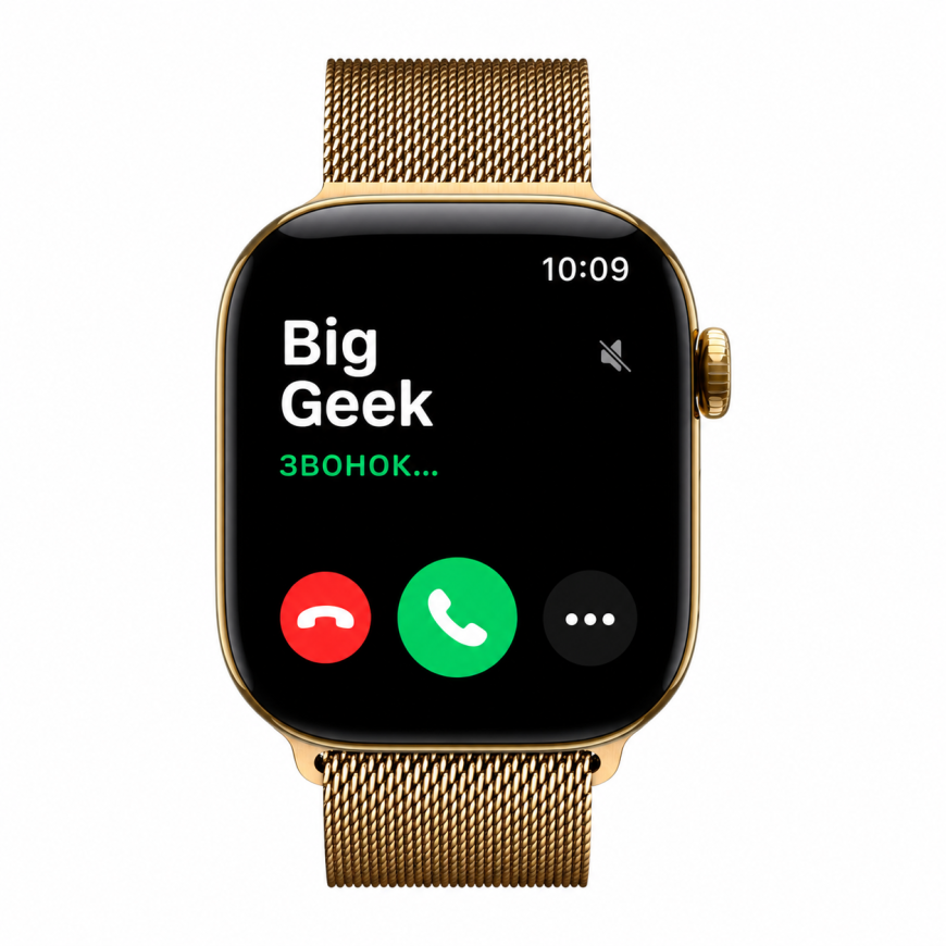 Часы Apple Watch Series 12, 42 мм, титан цвета «сияющее золото», миланский сетчатый браслет