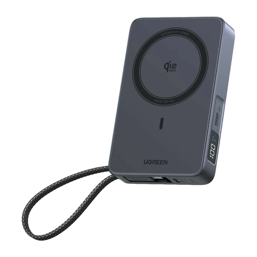 Внешний аккумулятор MagSafe со встроенным кабелем Ugreen MagFlow (CCC) (Qi2.2) (10000 мА·ч) (PB773)