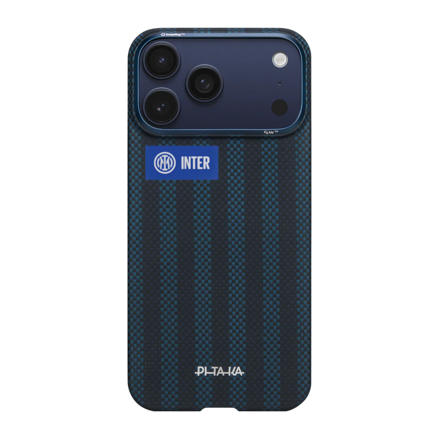 Арамидный чехол MagSafe PITAKA × Inter Black and Blue Jersey PitaTap Edge Case для iPhone 17 Pro