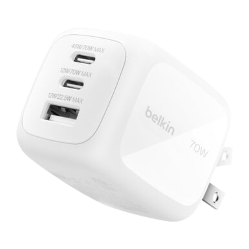 Сетевое зарядное устройство Belkin BoostCharge Pro мощностью 70 Вт (2 USB-C, USB-A) (GaN) (WCH018)