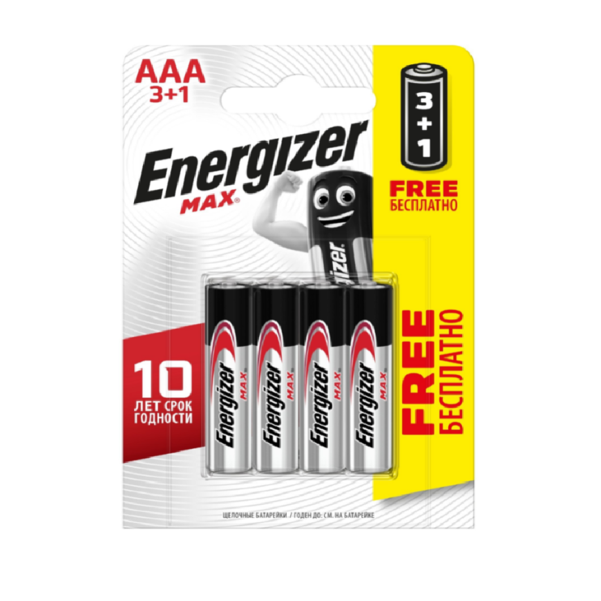 Алкалиновая батарейка Energizer MAX AAA («мизинчиковая»; комплект — 4 шт.) (E300248501)