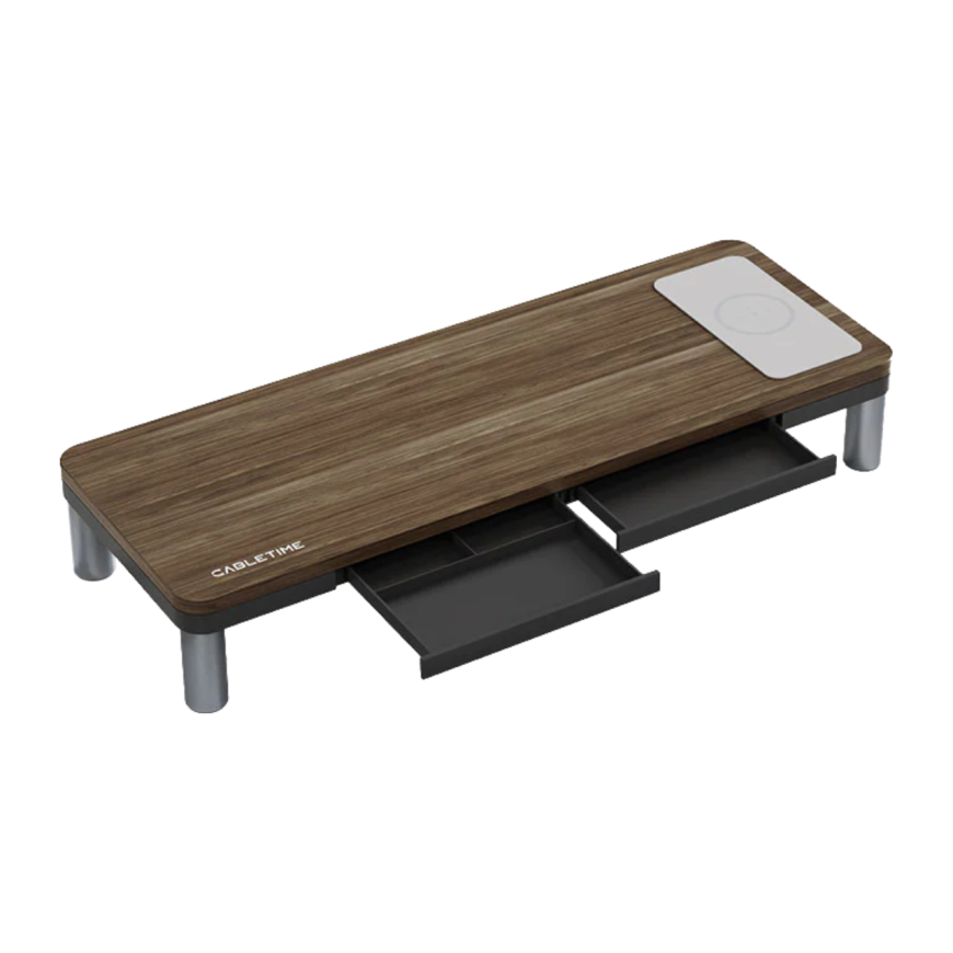 Деревянная подставка-хаб с беспроводной зарядкой CABLETIME для монитора