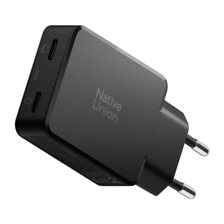 Сетевое зарядное устройство Native Union мощностью 65 Вт (2 USB-C) (GaN)