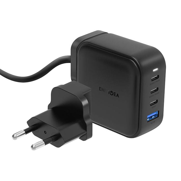 Многопортовое сетевое зарядное устройство Energea Travelhub GaN100 мощностью 100 Вт (3 USB-C, USB-A) (US и EU) (GaN)