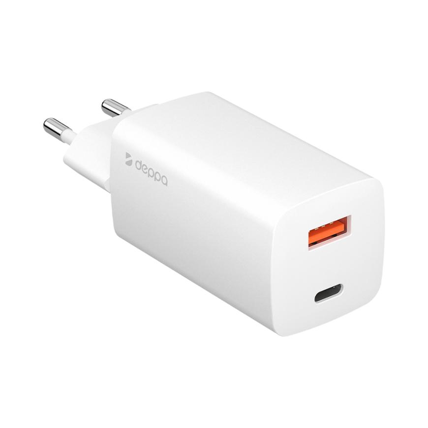 Сетевое зарядное устройство Deppa мощностью 65 Вт (USB-C, USB-A) (GaN)