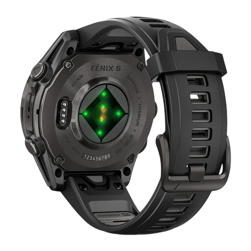 Умные спортивные часы Garmin fenix 8, 43 мм, AMOLED, сапфир, титан с DLC, силиконовый ремешок цвета «чёрный/серый» - фото 2