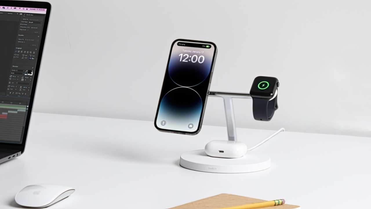 Зарядная станция с поддержкой MagSafe и магнитным креплением для Apple  Watch Belkin BoostCharge Pro (WIZ009, UK)